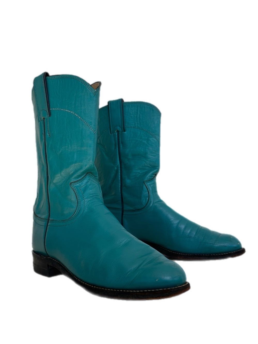 Vintage Justin Turquoise Leather Western Boots Men’s 5.5 Women’s 7 Made USA
